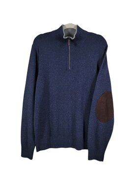 Tre Vero Three Truths Mens Blue Cotton Silk Wool 1/4 Zip Pullover Sweater Large